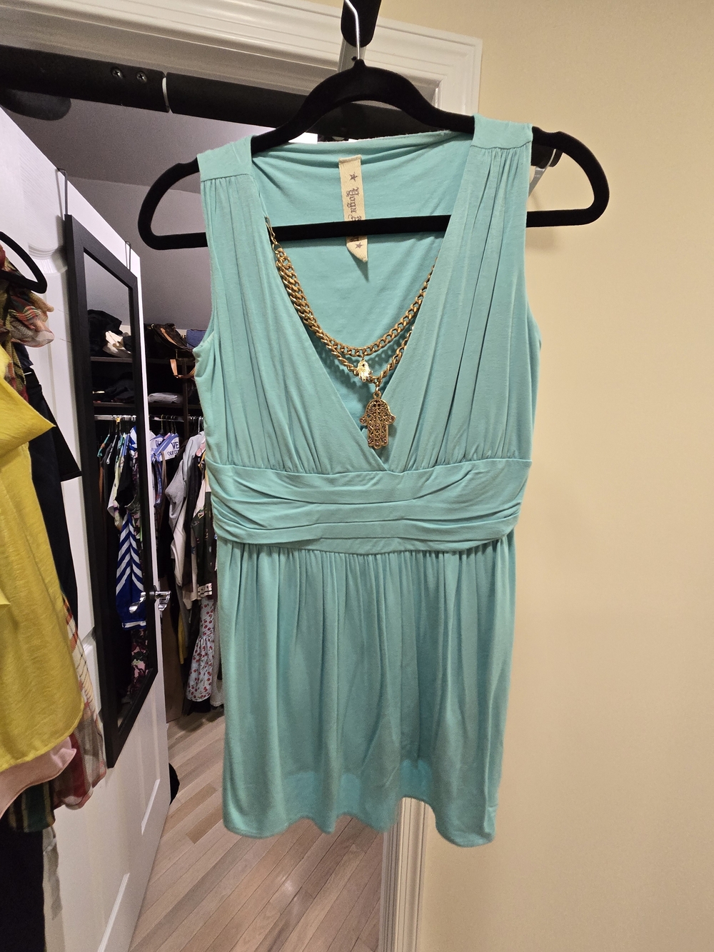 Juicy Couture Aqua Sleeveless V-Neck Tunic with Gold Chain